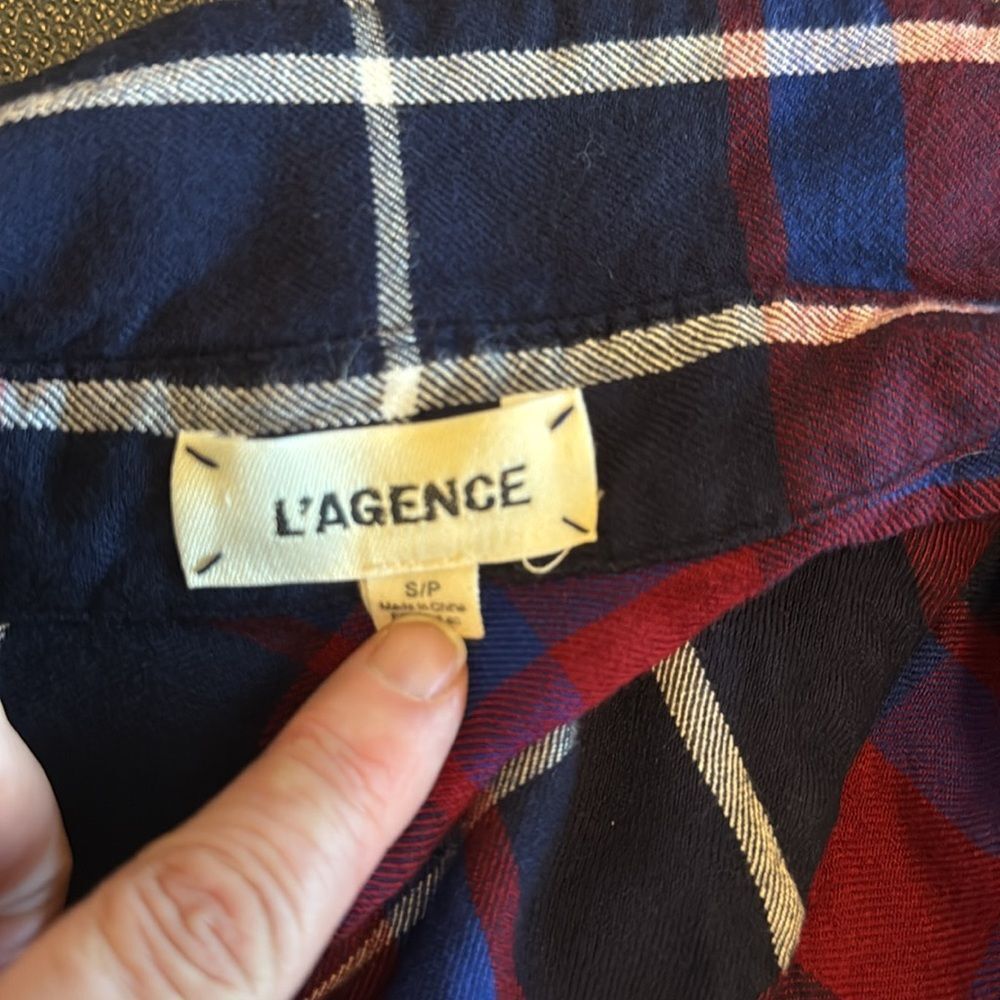 L'AGENCE Red and Blue Plaid Button Down Shirt - Picture 3 of 9